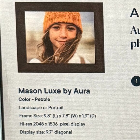 Aura Mason Luxe 9.8”x7.8” Digital Frame Pebble AF700-BLK Hi-res Pixel NIB - Picture 5 of 7
